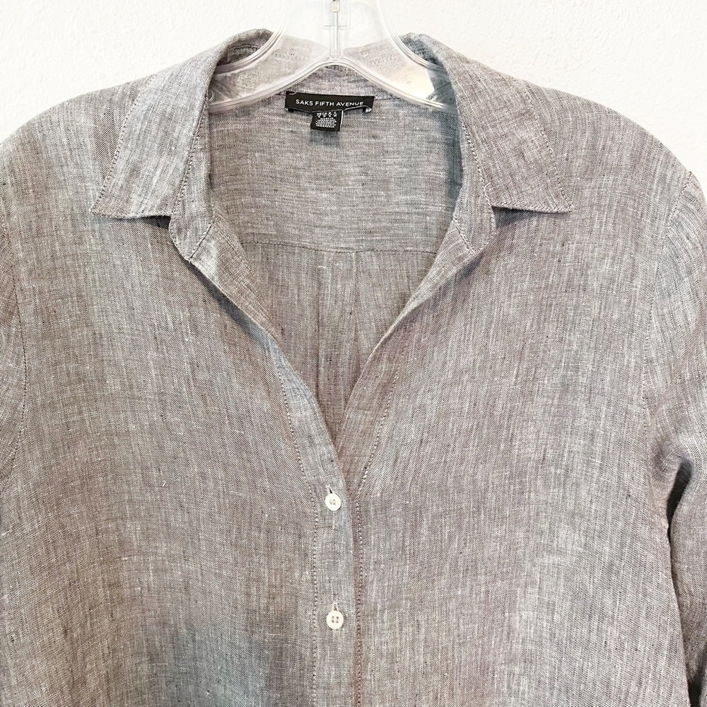 Saks Fifth Avenue Linen Long Sleeve Button Shirt - Picture 3 of 10